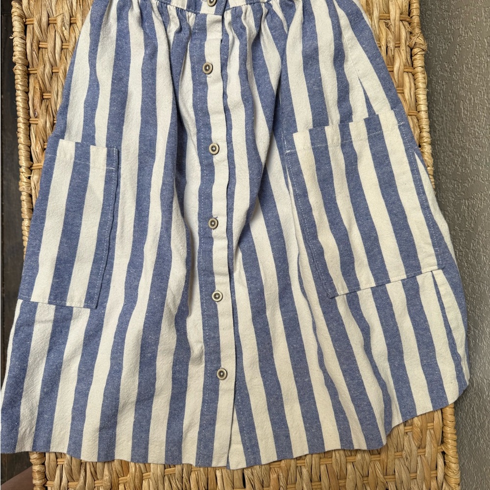 Zara Blue and White Vertical Stripe Button Skirt